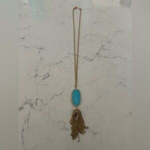 Kendra Scott gold chain and turquoise pendant with tassel necklace